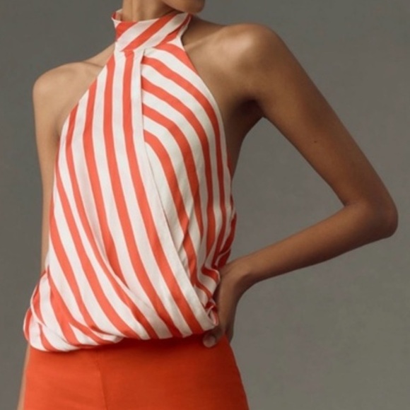 Maeve Tops - 🟤NWT MAEVE by ANTHROPOLOGIE Halter Scarf Bubble-Hem Tank in Red Motif LG
